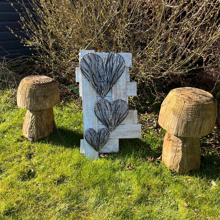 Trio of driftwood hearts
